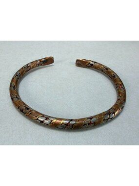 Vintage MCM Mixed Metal Modernist Cuff Bracelet Art Copper Brass Silver Rare